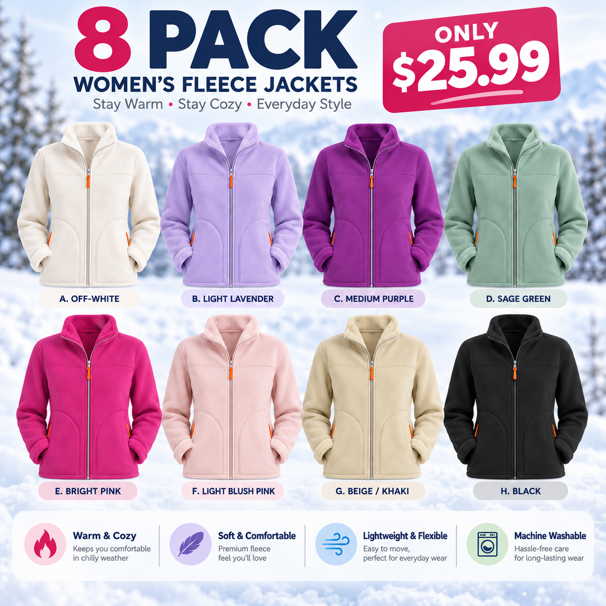 Women's Stand Collar Polar Fleece Jacket Full Zip Up Fleece Lined Warm Coat