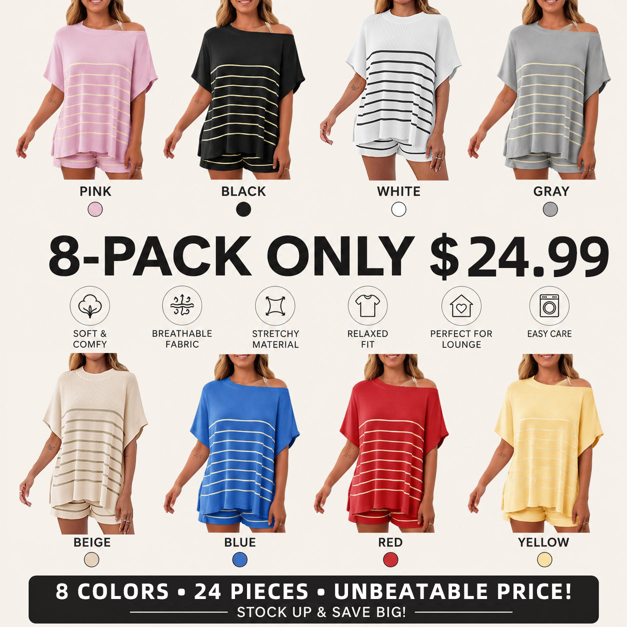 Women's Striped 2 Piece Outfits
