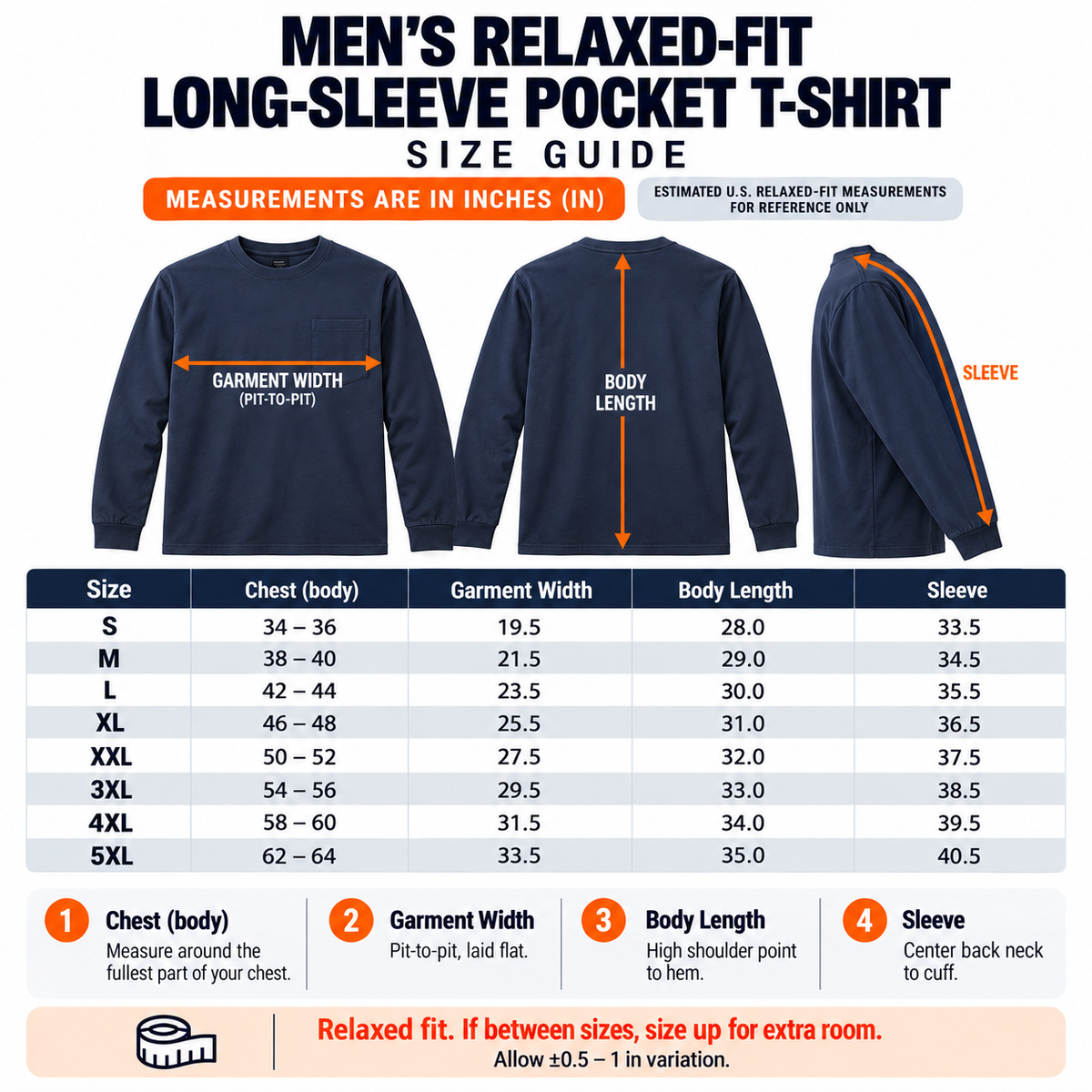 Men’s Relaxed-Fit Long-Sleeve Crewneck Pocket T-Shirt