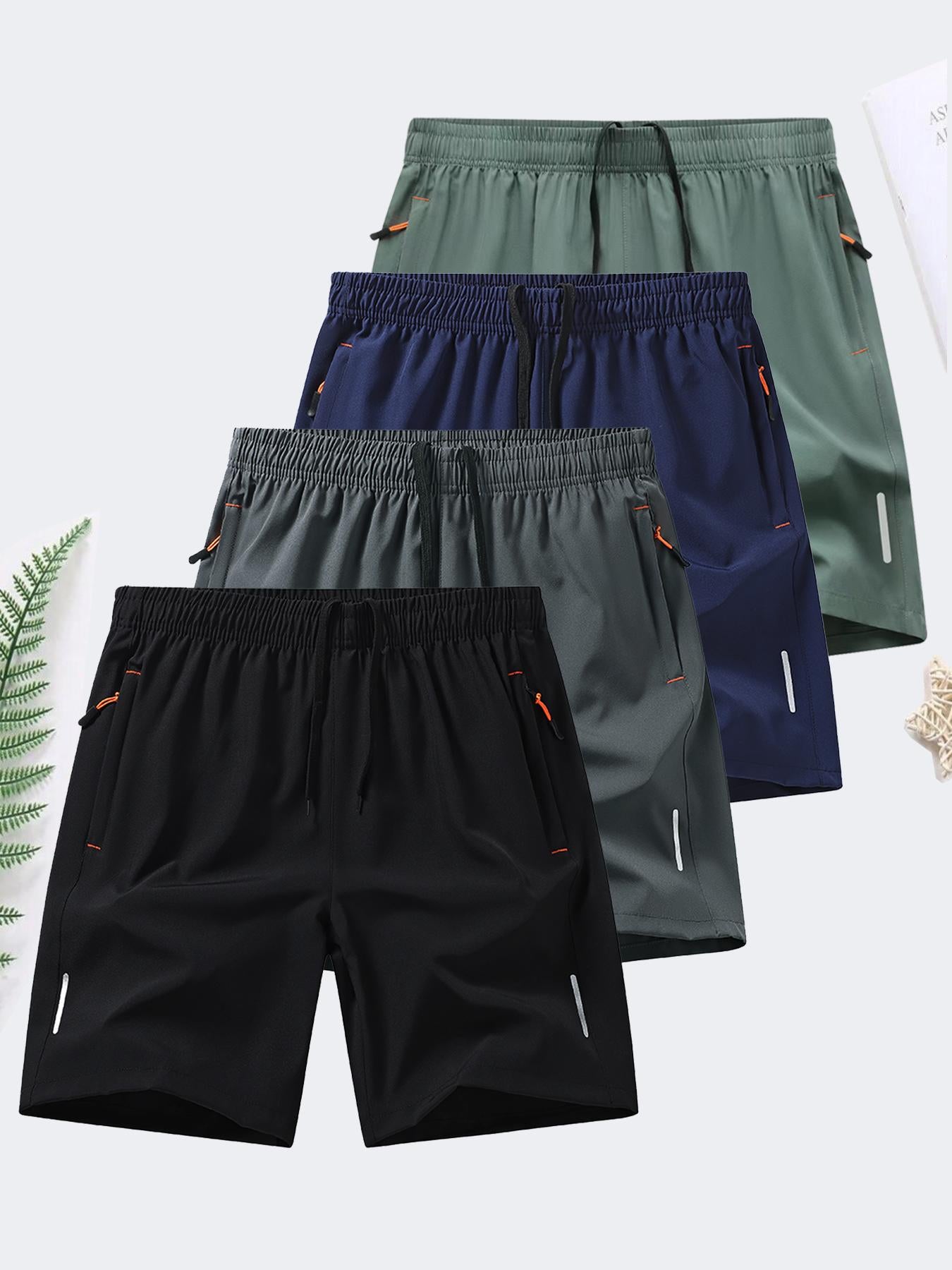 🔥Flash Sale Men's Zipper Pocket Shorts, Summer Ice Silk Beach Shorts
