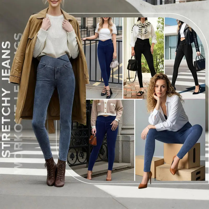 Women's Crossover High-Waisted Stretch Jeans