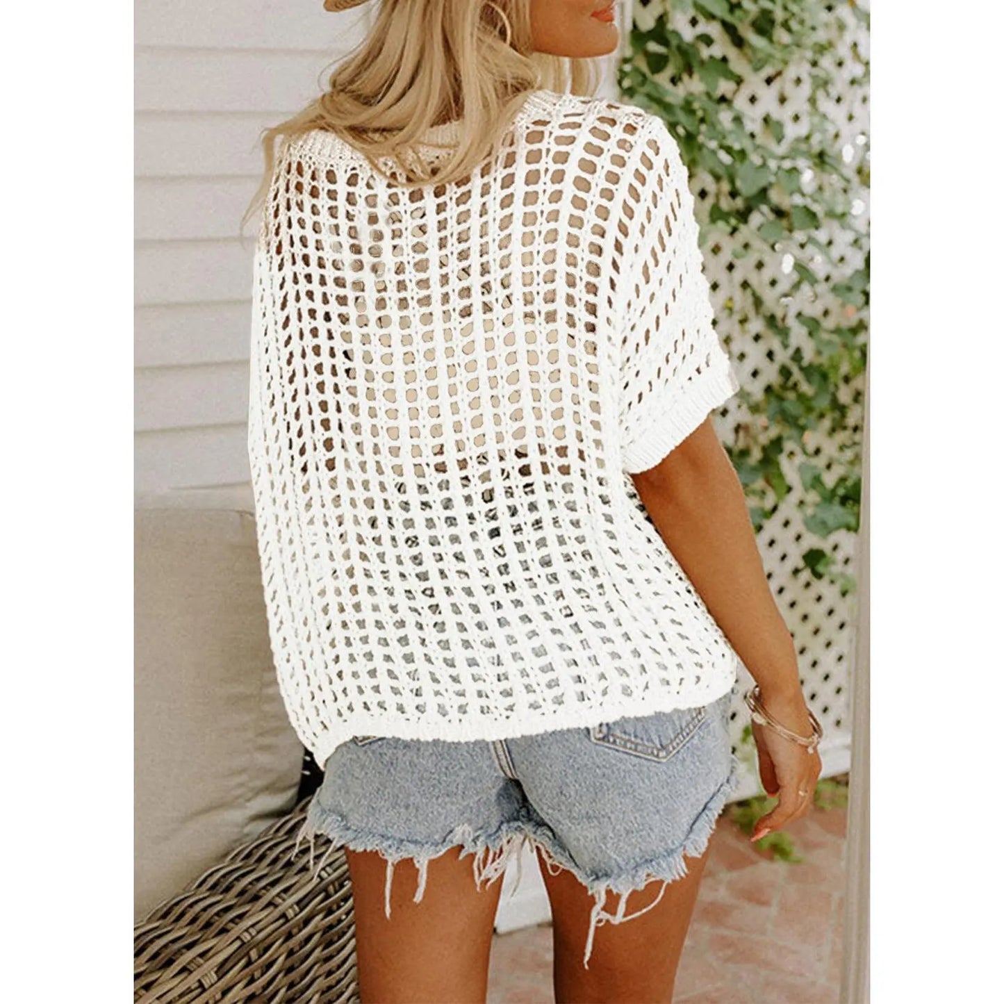 Dokotoo Women's Summer Crochet Hollow Out Sweater Top