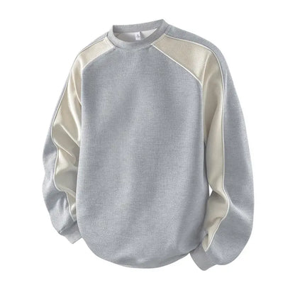 Men’s Waffle Knit Color Block Sweatshirt – Relaxed Fit Crewneck Long Sleeve Pullover