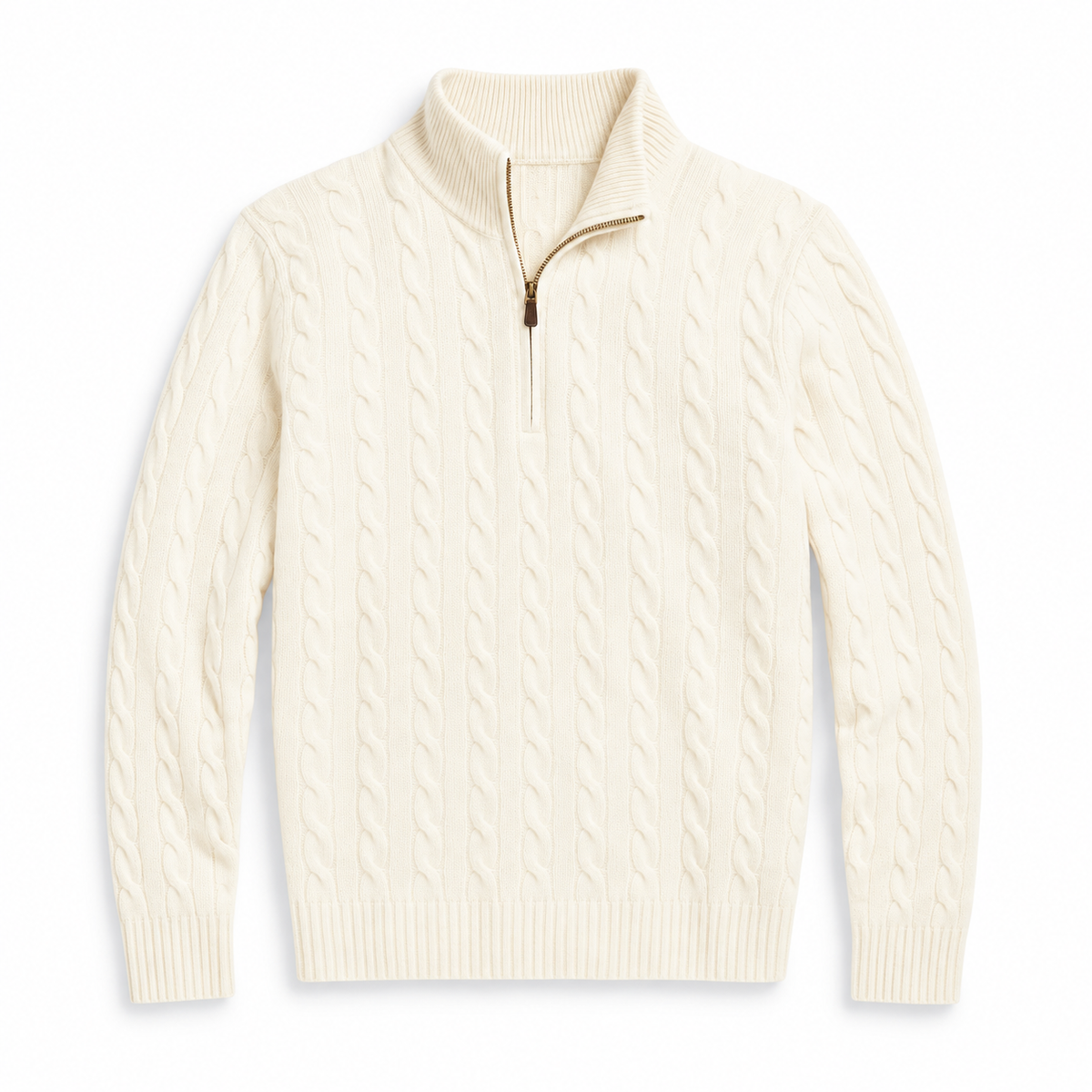 Men’s Cable Knit Quarter Zip Sweater, Classic Long Sleeve Pullover with Ribbed Collar