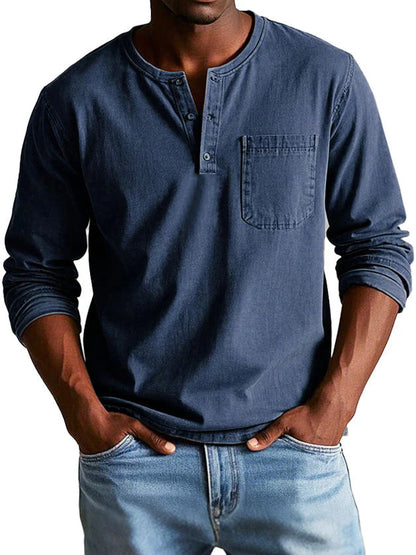 💫Clearance Sale🔥Men's Fashion Vintage Distressed Pocket Long Sleeve Henley Shirt