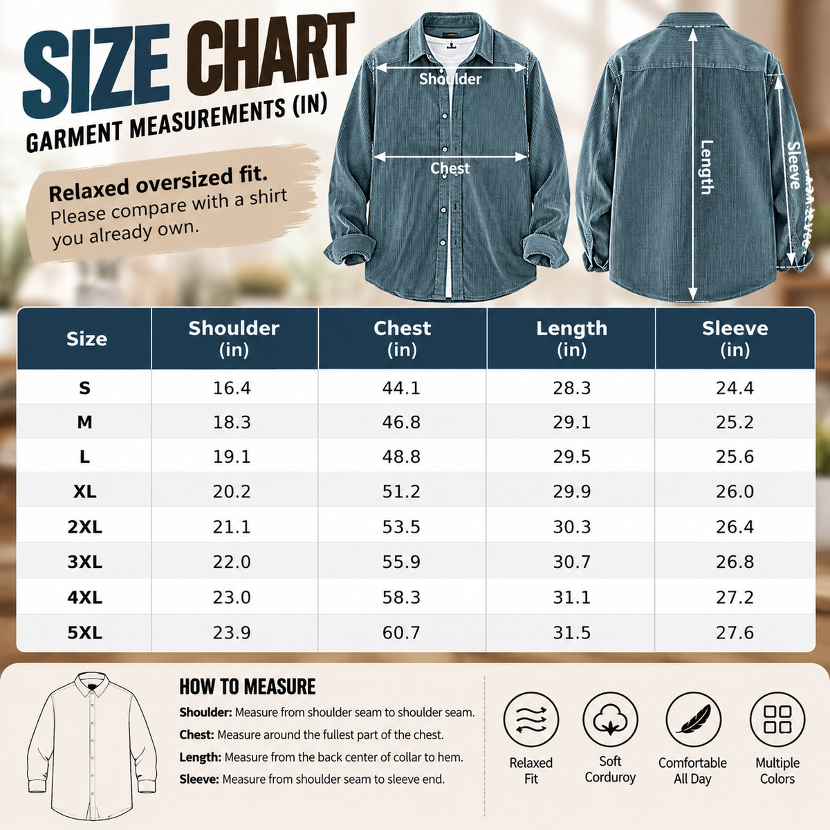 Men’s Oversized Corduroy Button-Down Shirt