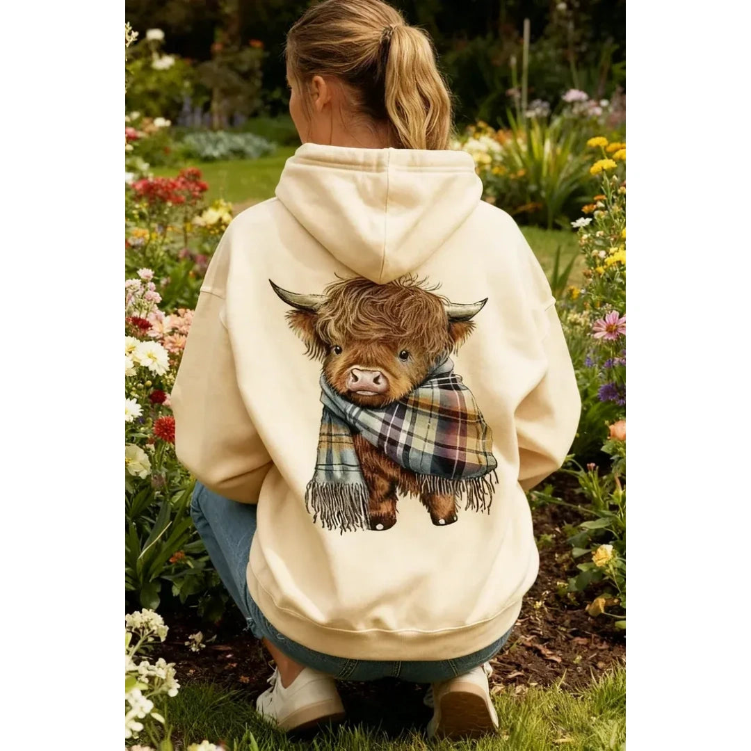 🐮 50% OFF!!🎁Cute Highland Cow Cozy Fleece-Lined Hooded Sweatshirt