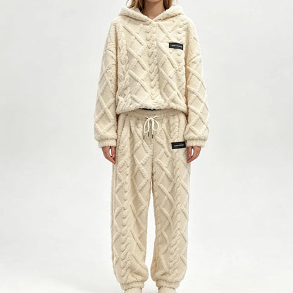 Textured Fleece-Look Hoodie And Pants Set