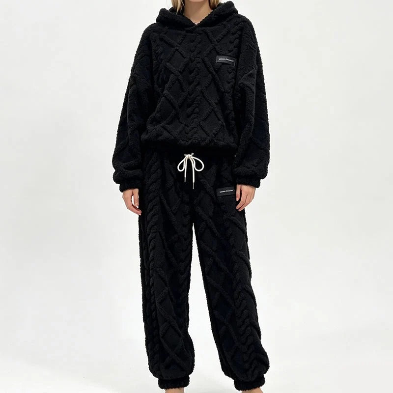 Textured Fleece-Look Hoodie And Pants Set