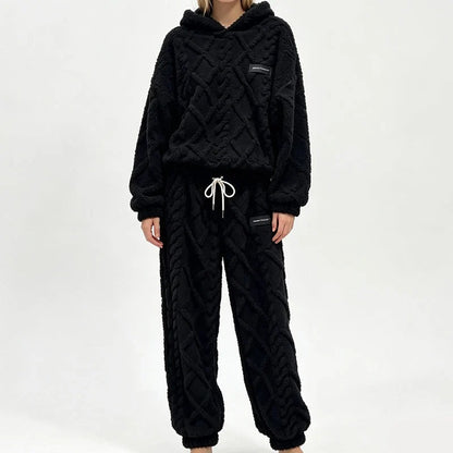 Textured Fleece-Look Hoodie And Pants Set