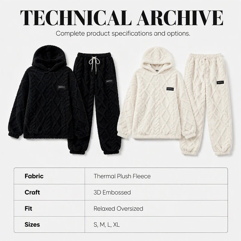 Textured Fleece-Look Hoodie And Pants Set