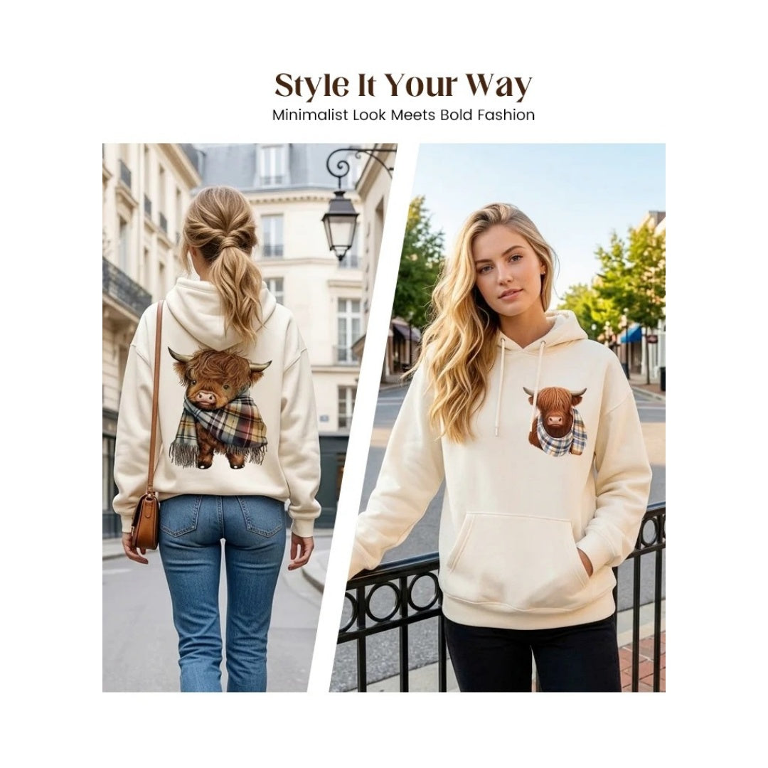 🐮 50% OFF!!🎁Cute Highland Cow Cozy Fleece-Lined Hooded Sweatshirt