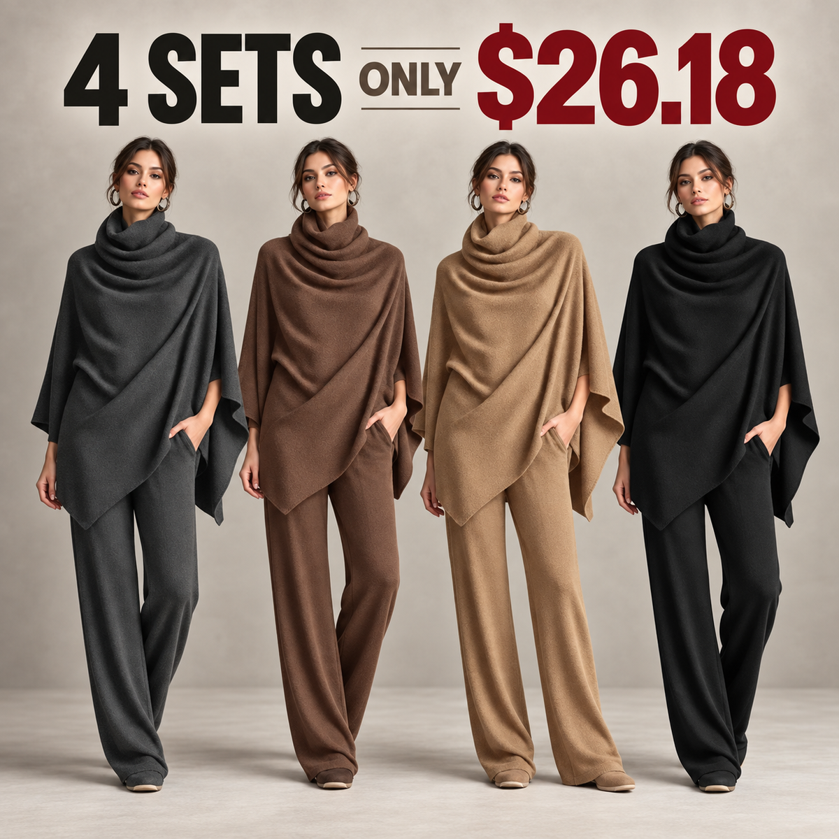 🌸 New Arrival | Women's Cowl-Neck Cape & Wide-Leg Pants 2-Piece Set