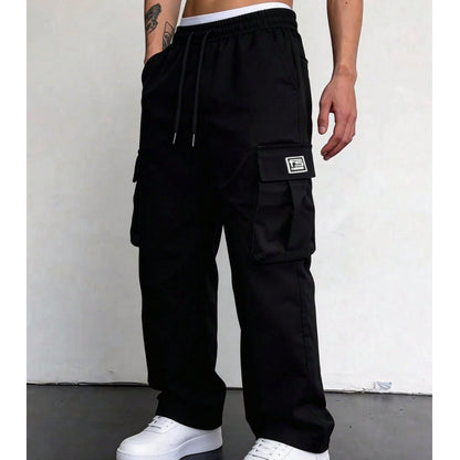 Men’s Stretch Cotton Loose-Fit Drawstring Pants – Comfortable Everyday Casual Trousers with Functional Pockets