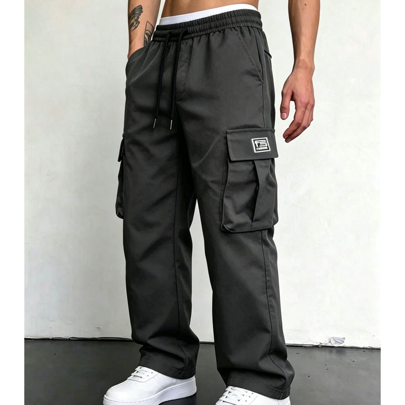 Men’s Stretch Cotton Loose-Fit Drawstring Pants – Comfortable Everyday Casual Trousers with Functional Pockets