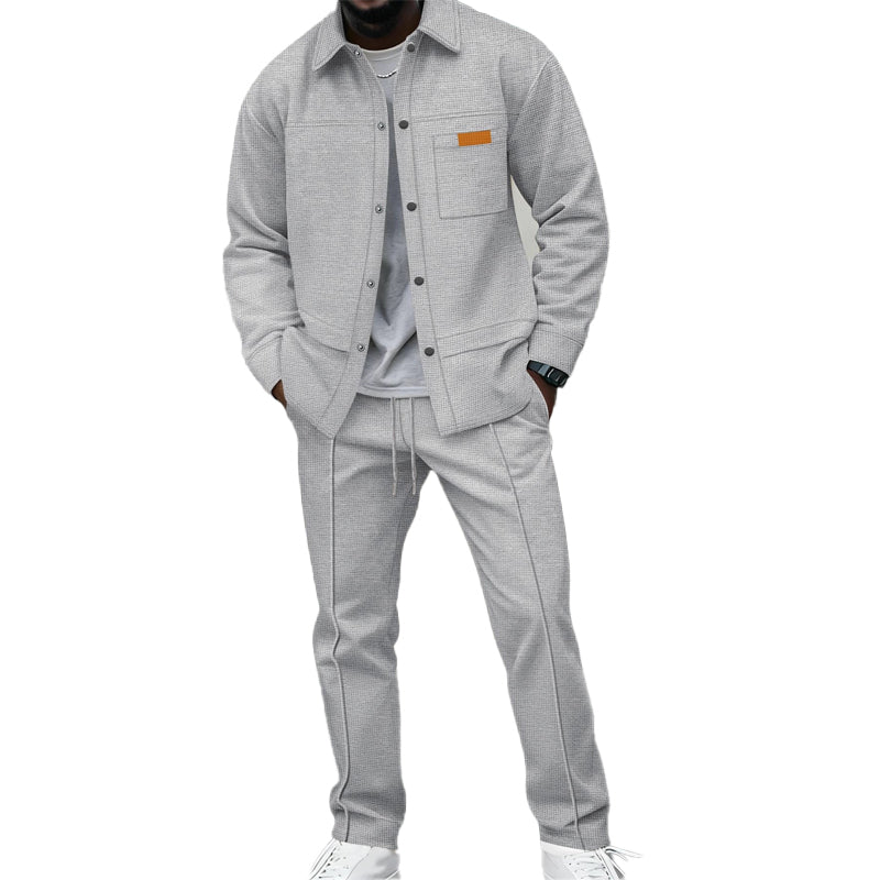 Men's two-piece casual set: waffle knit jacket and trousers