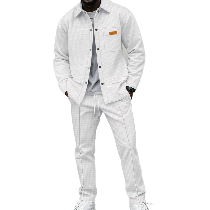 Men's two-piece casual set: waffle knit jacket and trousers