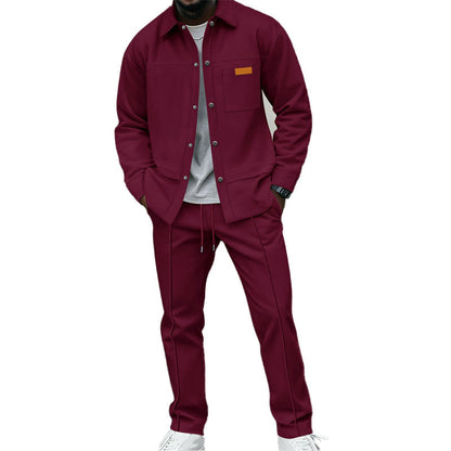 Men's two-piece casual set: waffle knit jacket and trousers
