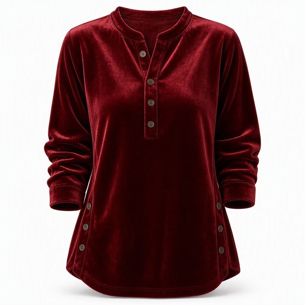 🍂👚Women's Casual Loose Velvet Long Sleeve T-Shirt with Button V-Neck