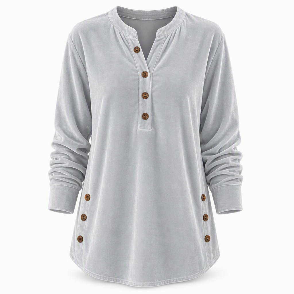 🍂👚Women's Casual Loose Velvet Long Sleeve T-Shirt with Button V-Neck