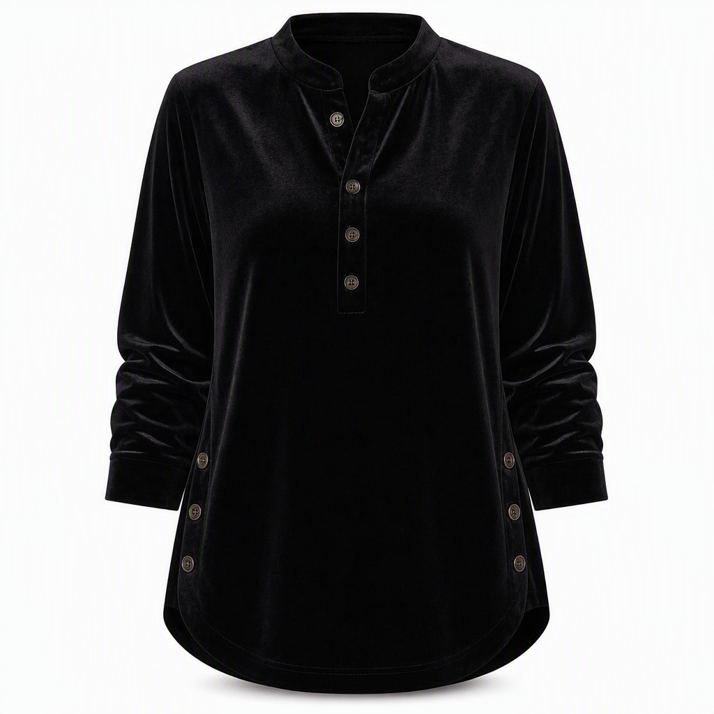 🍂👚Women's Casual Loose Velvet Long Sleeve T-Shirt with Button V-Neck