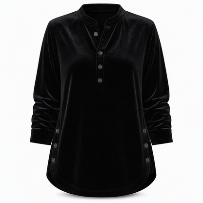 🍂👚Women's Casual Loose Velvet Long Sleeve T-Shirt with Button V-Neck