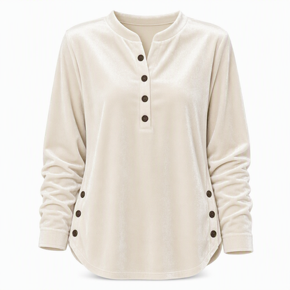 🍂👚Women's Casual Loose Velvet Long Sleeve T-Shirt with Button V-Neck