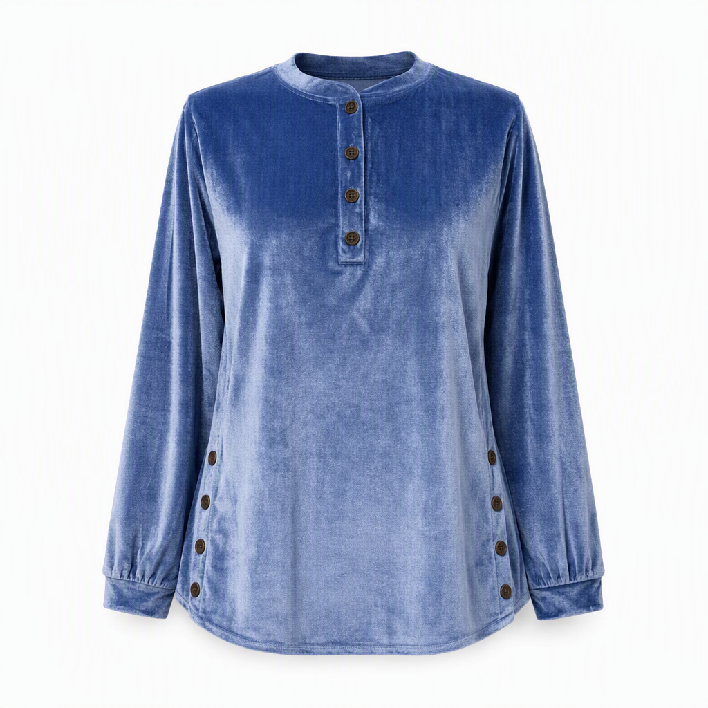 🍂👚Women's Casual Loose Velvet Long Sleeve T-Shirt with Button V-Neck