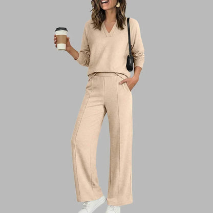 🎉Women's V-Neck Top & Wide-Leg Pants Set