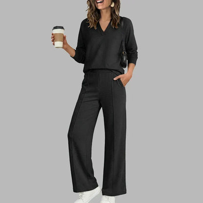 🎉Women's V-Neck Top & Wide-Leg Pants Set