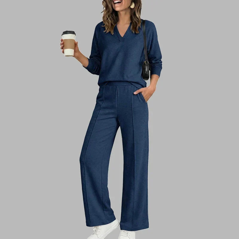 🎉Women's V-Neck Top & Wide-Leg Pants Set