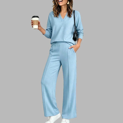 🎉Women's V-Neck Top & Wide-Leg Pants Set