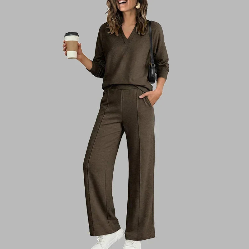 🎉Women's V-Neck Top & Wide-Leg Pants Set
