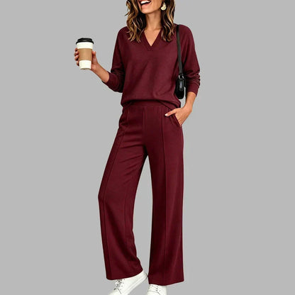 🎉Women's V-Neck Top & Wide-Leg Pants Set