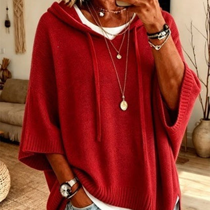 🏆 Bestseller – now half price! Knitted hoodie with drawstring for women