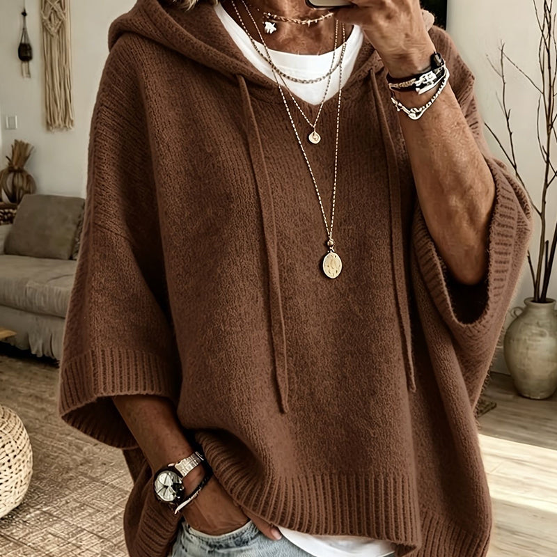 🏆 Bestseller – now half price! Knitted hoodie with drawstring for women