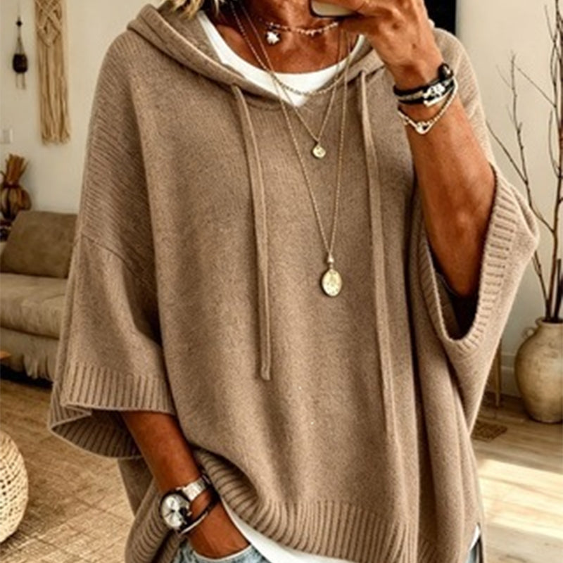 🏆 Bestseller – now half price! Knitted hoodie with drawstring for women