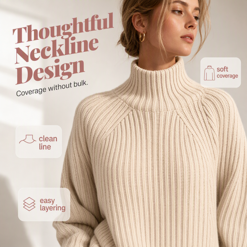 Cozy High Neck, Flattering Relaxed Drape | Women's Knit Sweater Dress