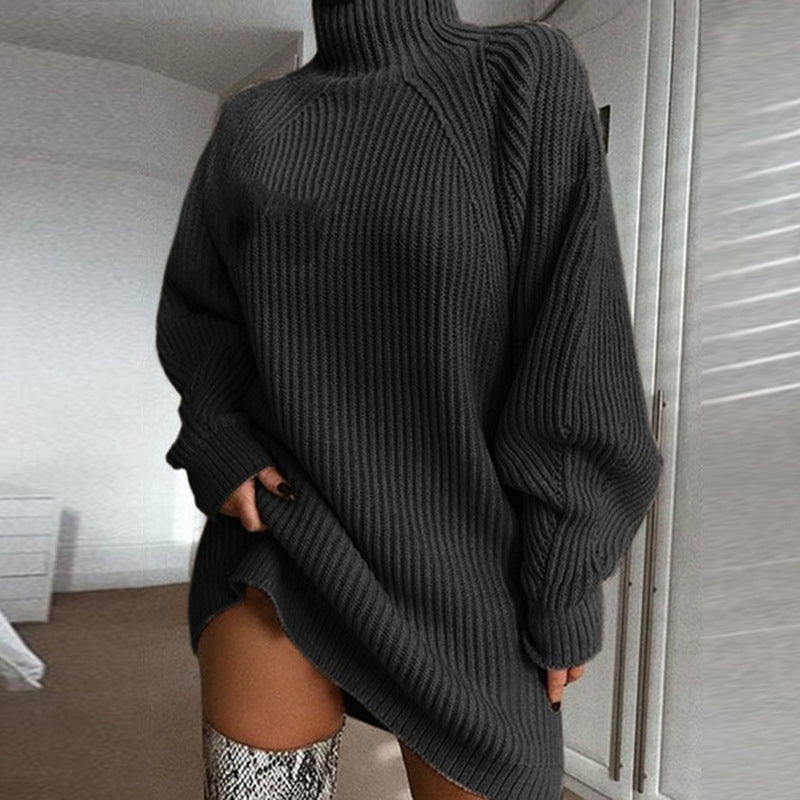 Cozy High Neck, Flattering Relaxed Drape | Women's Knit Sweater Dress