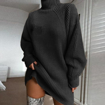 Cozy High Neck, Flattering Relaxed Drape | Women's Knit Sweater Dress