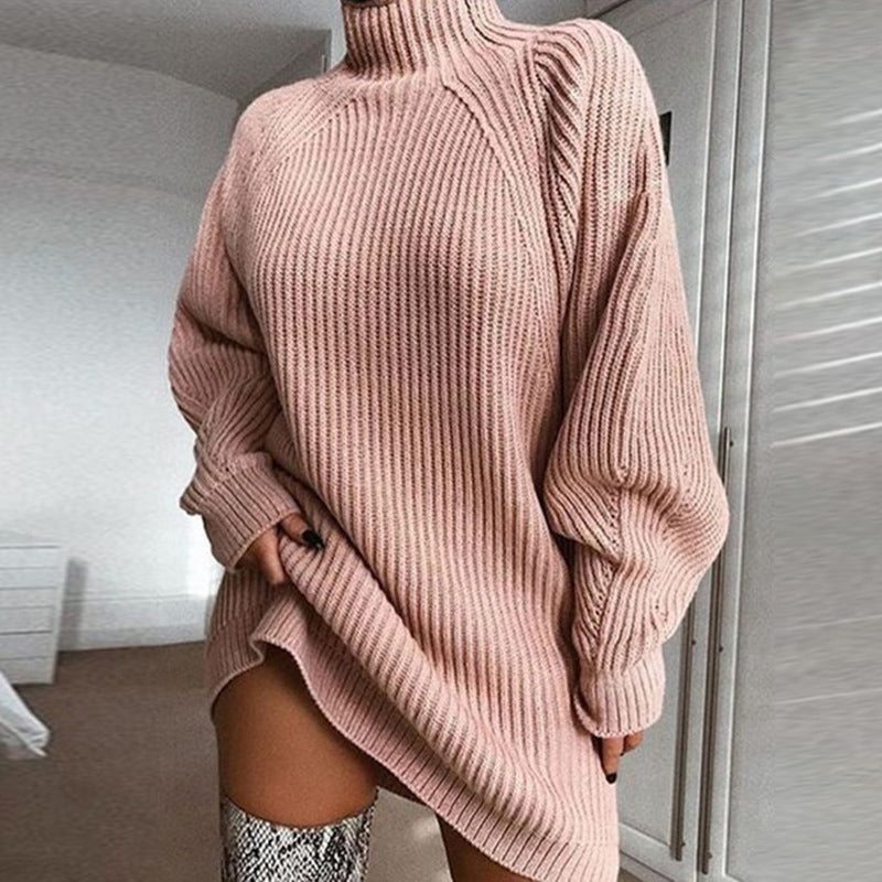 Cozy High Neck, Flattering Relaxed Drape | Women's Knit Sweater Dress